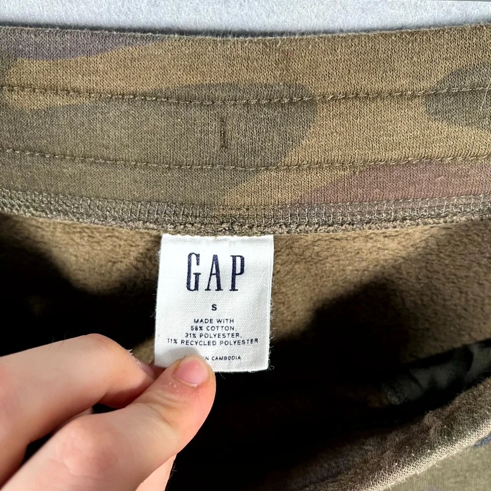 Gap Jogger Pants Mens Small Brown Camouflage‎ Embroidered Logo Fleece Lined